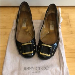 Jimmy Choo Black Patent Buckle Flats